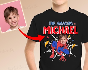 Camiseta personalizada com rosto do Homem-Aranha, Camiseta do Homem-Aranha Incrível, Camiseta de aniversário do Aranha, Camiseta personalizada para festa de super-heróis, Camiseta de aniversário da Disney