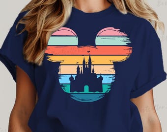 Retro Sunset Mickey Shirt, Colorful Mickey T-Shirt, Magic Kingdom Shirt, Matching Family Travel Shirt, Disneyland, Disneyworld, Minnie Mouse