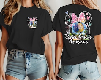 Epcot Trinkt um die Welt Shirt, Epcot Ball, Mickey und Minnie Aquarell Schloss, Die Welt Checklist, Disney Paar Shirts