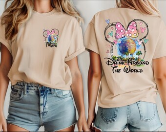 Epcot Trinkt um die Welt Shirt, Epcot Ball, Mickey und Minnie Aquarell Schloss, Die Welt Checklist, Disney Paar Shirts