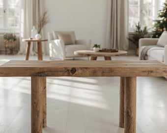 Farmhouse Wood Bench – Entryway Seating Bench, Christmas Gift, Natural Rustic Home Decor