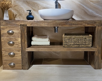Farmhouse Bathroom Vanity - Solid Wood Cabinet Open Shelf Storage Rustic Furniture