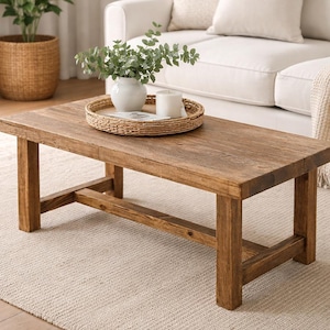 Solid Wood Coffee Table – Handmade Rustic Farmhouse Living Room Center Table