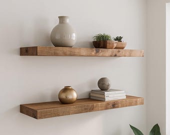Handmade Rustic Wood Floating Shelf – Farmhouse Wall Decor