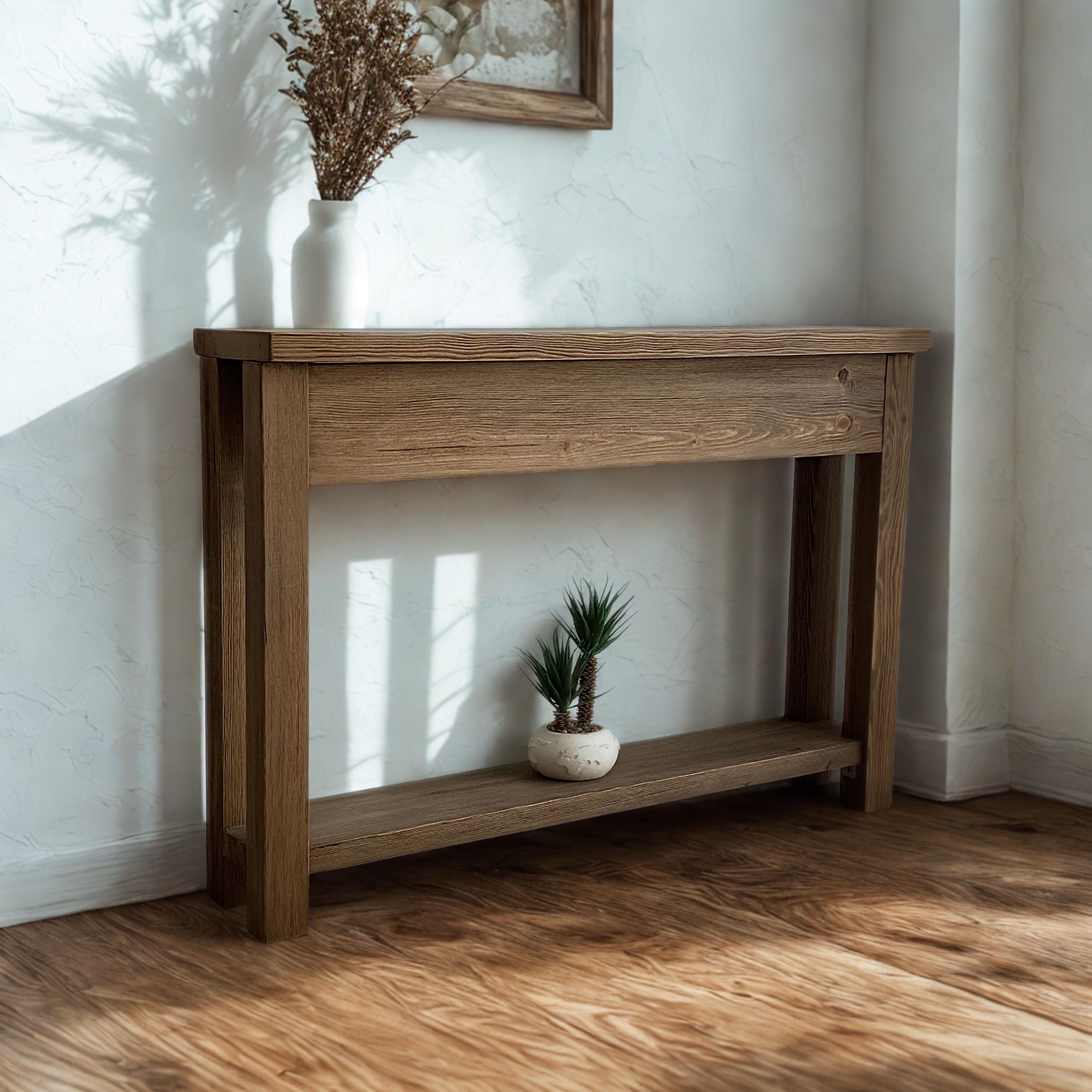 Rustic Solid Wood Console Table With Shelf – Handmade Farmhouse ...