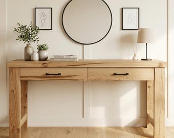 Solid Reclaimed Oak Console Table - Handmade Rustic Desk - Sustainable Wood Entryway Furniture