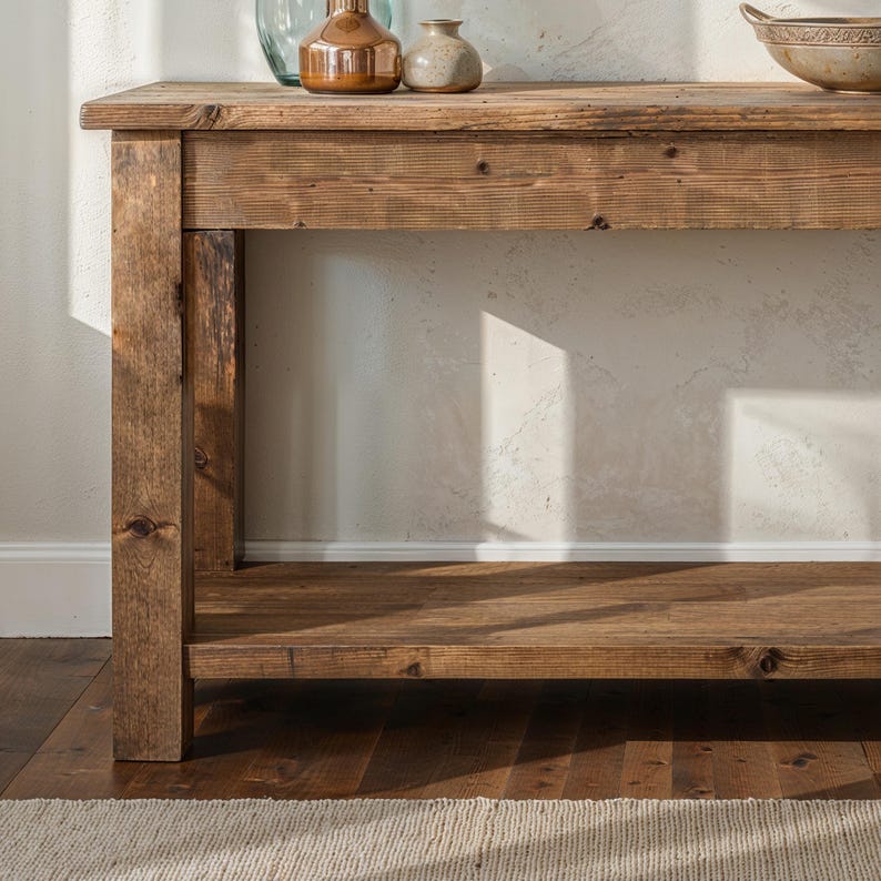 Rustic Solid Wood Console Table With Self – Handmade Farmhouse Entryway ...