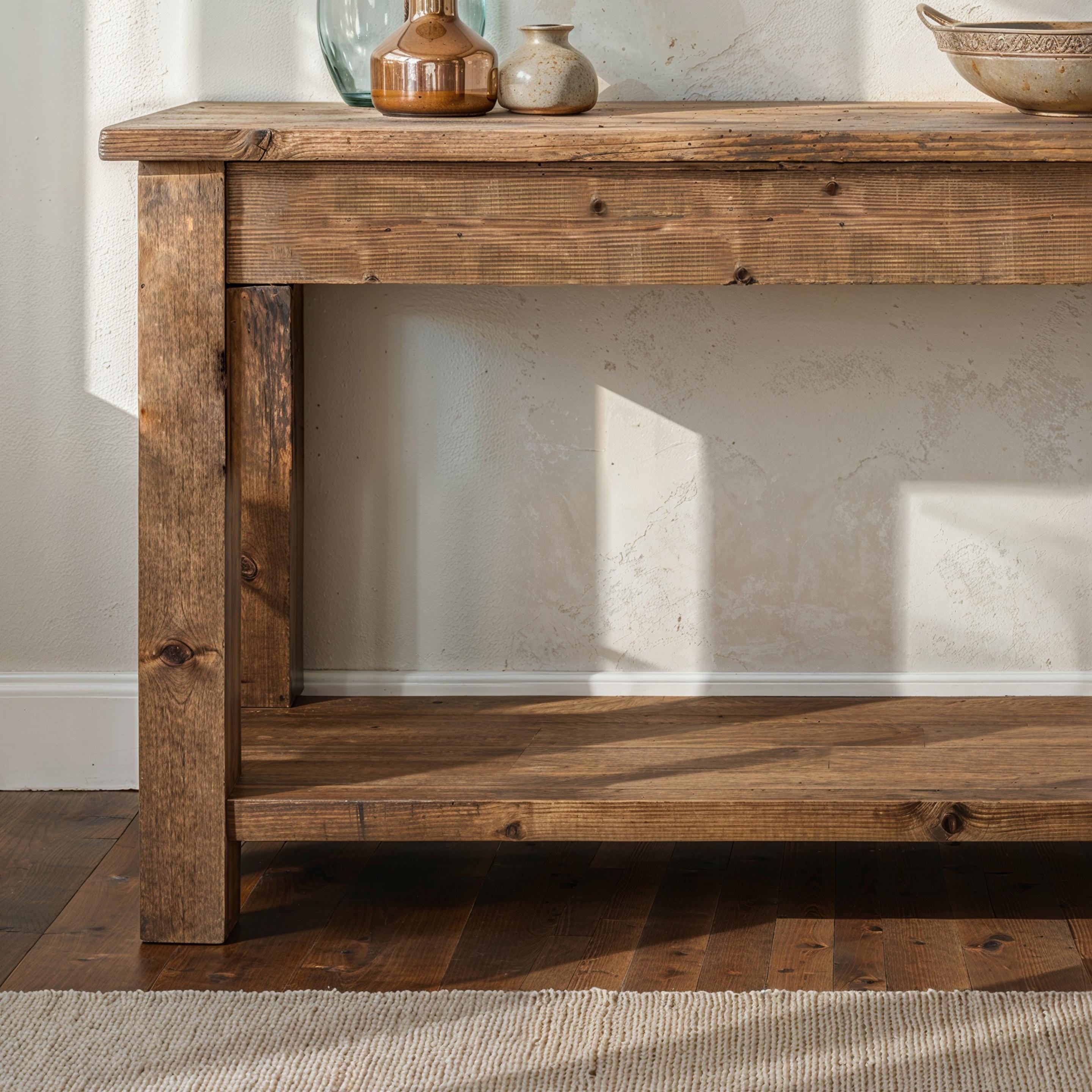 Rustic Solid Wood Console Table With Self – Handmade Farmhouse Entryway ...