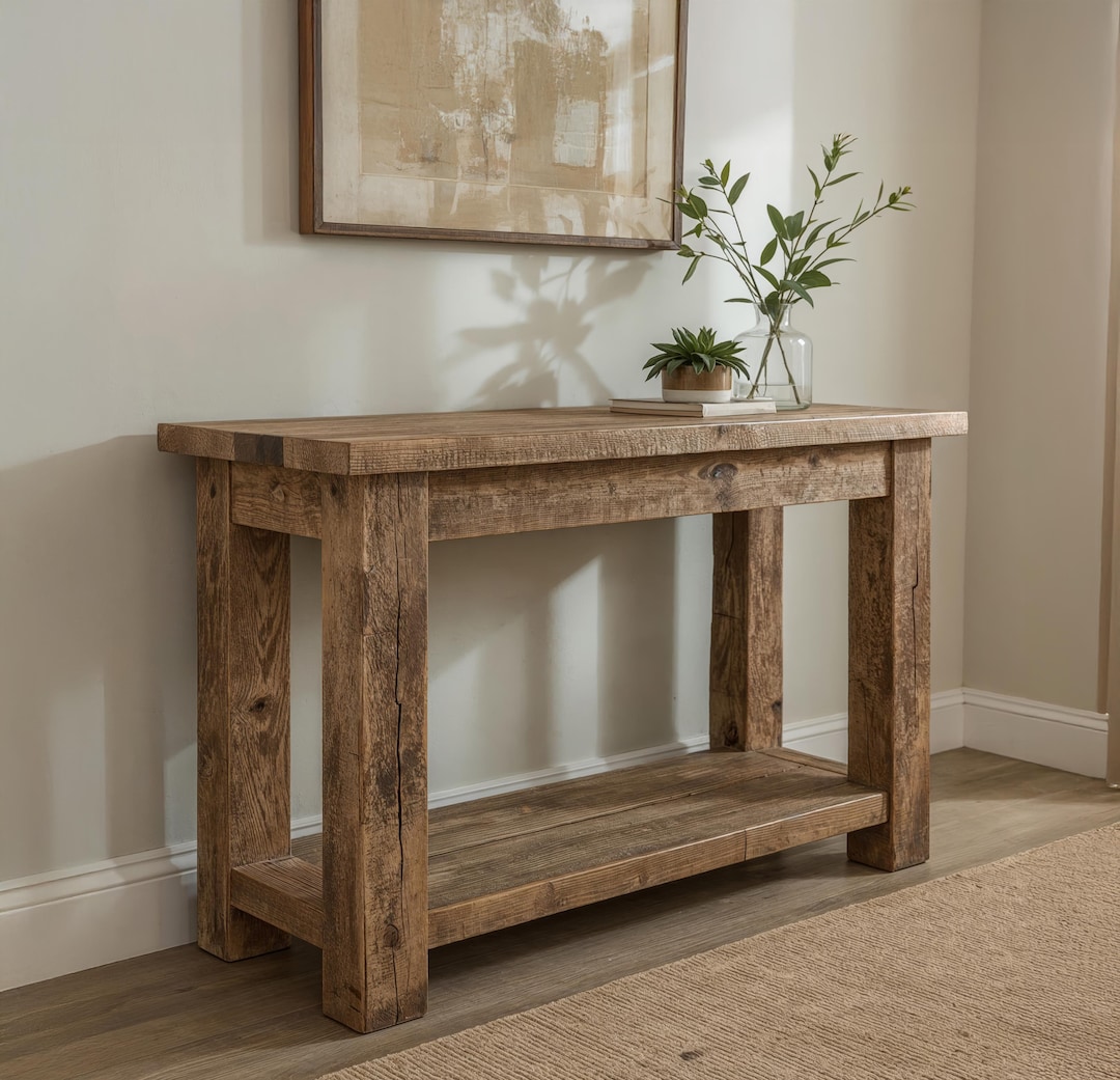 Wood Console Table – Rustic Entryway Table With Shelf – Handmade ...