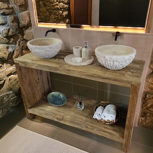 Unique Rustic Vanity Table - Handmade  Wood for Bathroom - Farmhouse Sink Console - Wooden Bathroom Storage