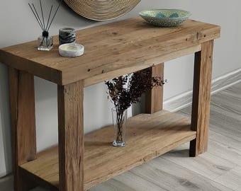Wood Console Table – Rustic Entryway Table with Shelf – Handmade Farmhouse TV Stand
