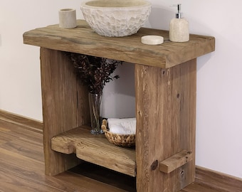 Rustic Solid Wood Bathroom Vanity – Handmade Farmhouse Sink Cabinet