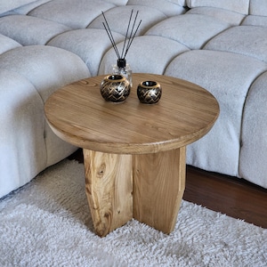 Round Rustic Coffee Table - Minimalist Oak Wood Table - Modern Small Living Room Table - Handmade Solid Wood Side Table