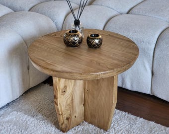 Round Rustic Oak Coffee Table – Handmade Solid Wood Minimalist Living Room Side Table