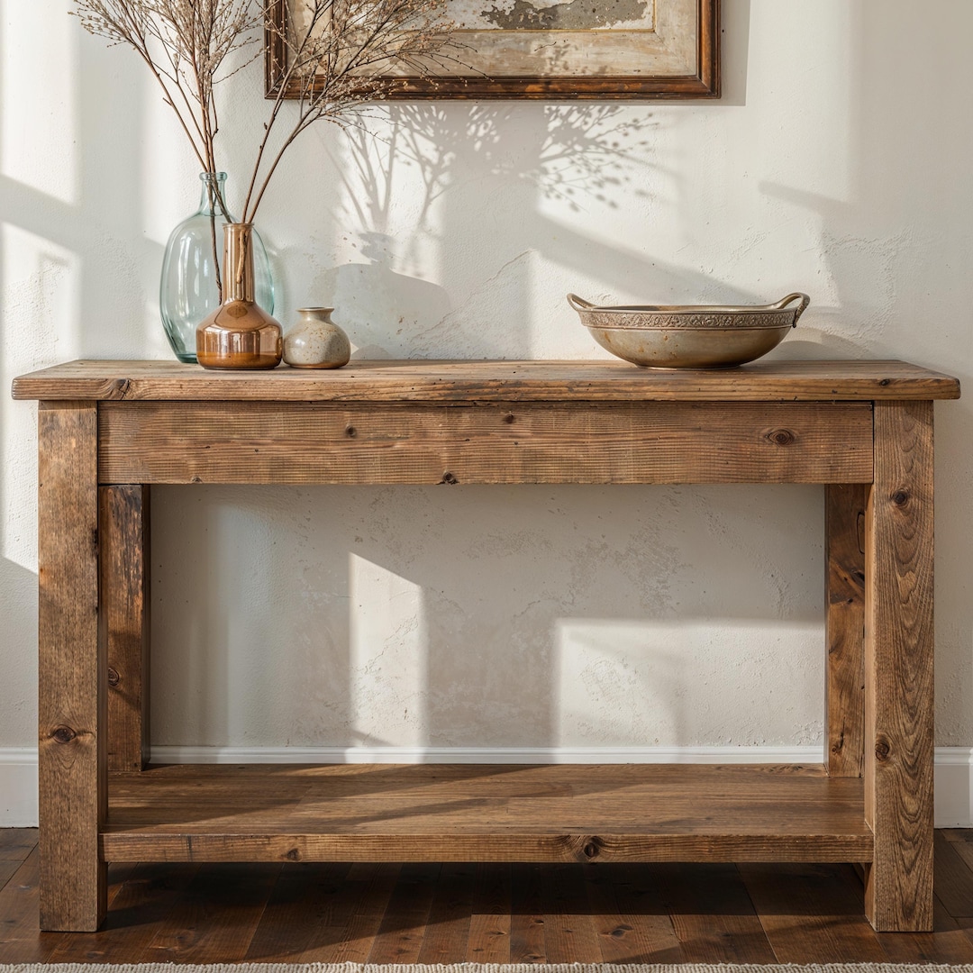 Rustic Solid Wood Console Table With Self – Handmade Farmhouse Entryway ...