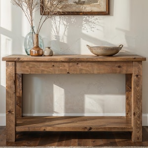 Rustic Solid Wood Console Table with Self – Handmade Farmhouse Entryway and Hallway Furniture