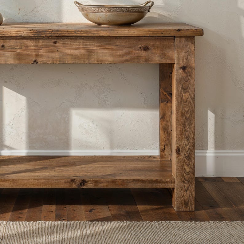 Rustic Solid Wood Console Table With Self – Handmade Farmhouse Entryway ...