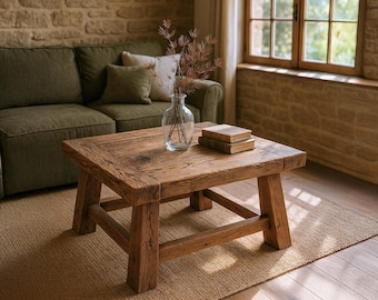 Square Solid Wood Coffee Table – Handmade Rustic Farmhouse Living Room Center Table