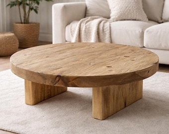 Round Coffee Table, Solid Wood Farmhouse Living Room Table Handmade Rustic