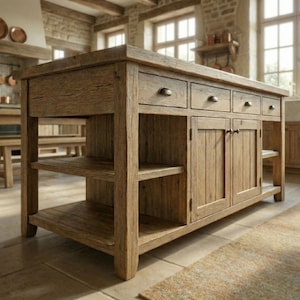 Oak Kitchen Island Solid Wood Handmade Dining Table With Food Safe Protective Finish