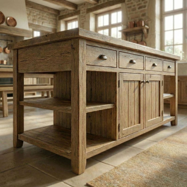 Oak Kitchen Island Solid Wood Handmade Dining Table With Food Safe Protective Finish