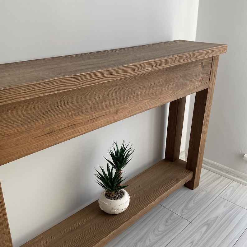 Rustic Solid Wood Console Table With Shelf – Handmade Farmhouse ...