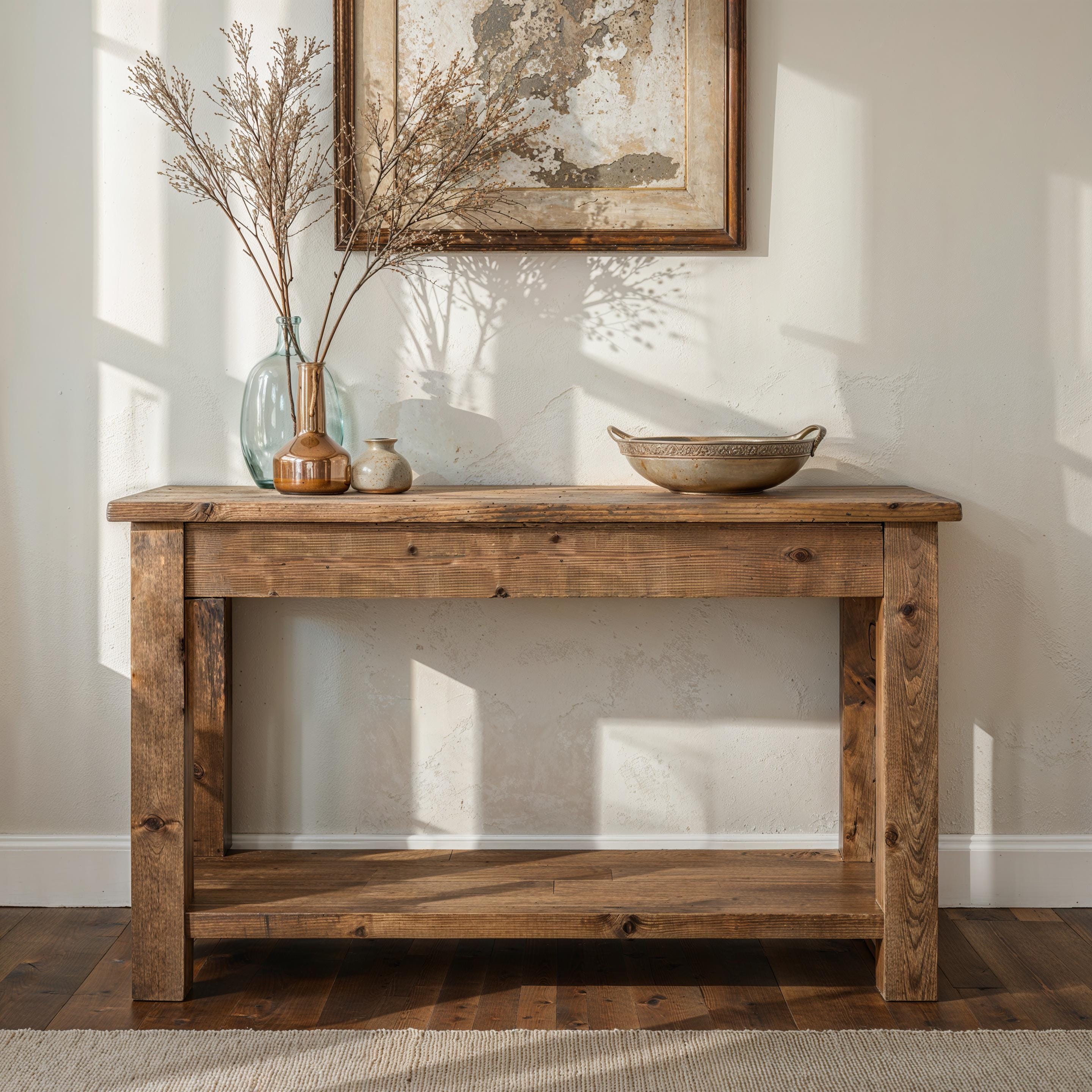 Rustic Solid Wood Console Table With Self – Handmade Farmhouse Entryway ...