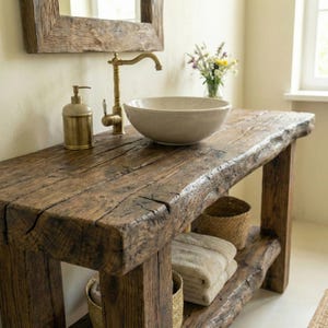 Live Edge Badezimmer Eitelkeit aus massiver Eiche - Handgefertigter rustikaler Waschtisch - Massive Holz Waschbecken Konsole