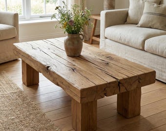 Rustic Solid Wood Coffee Table – Handmade Reclaimed Farmhouse Living Room Furniture