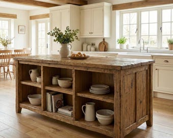 Reclaimed Wood Kitchen Island with Storage | Solid Farmhouse Kitchen Table