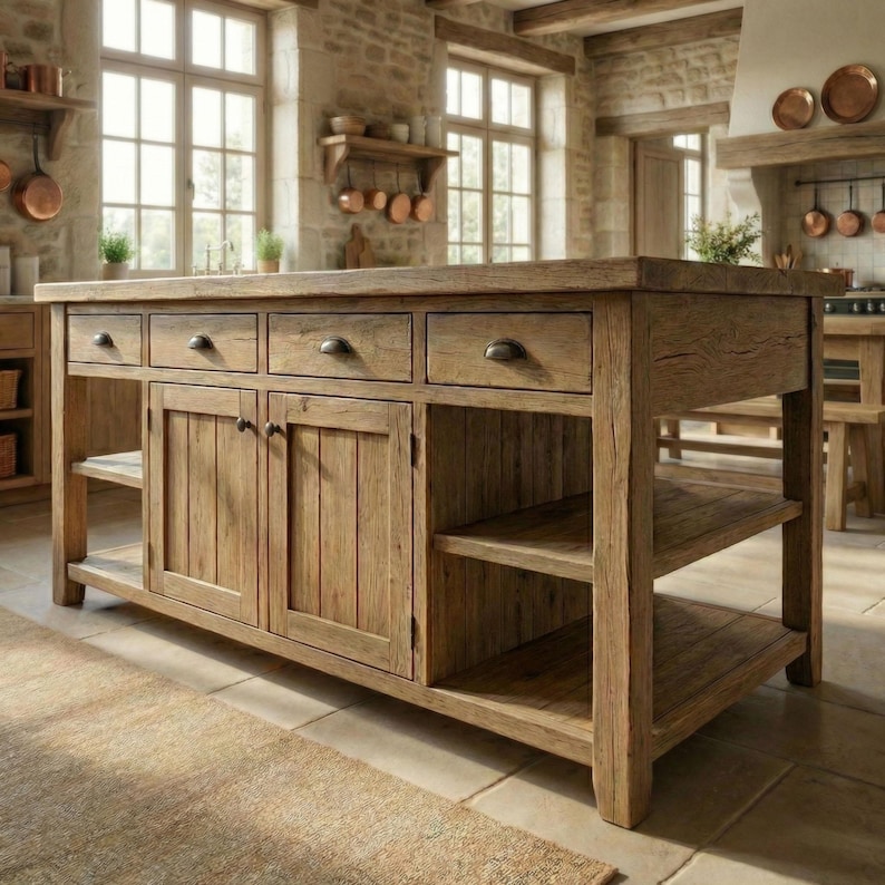 Oak Kitchen Island Solid Wood Handmade Dining Table With Food Safe Protective Finish