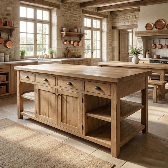 Oak Kitchen Island Solid Wood Handmade Dining Table With Food Safe Protective Finish