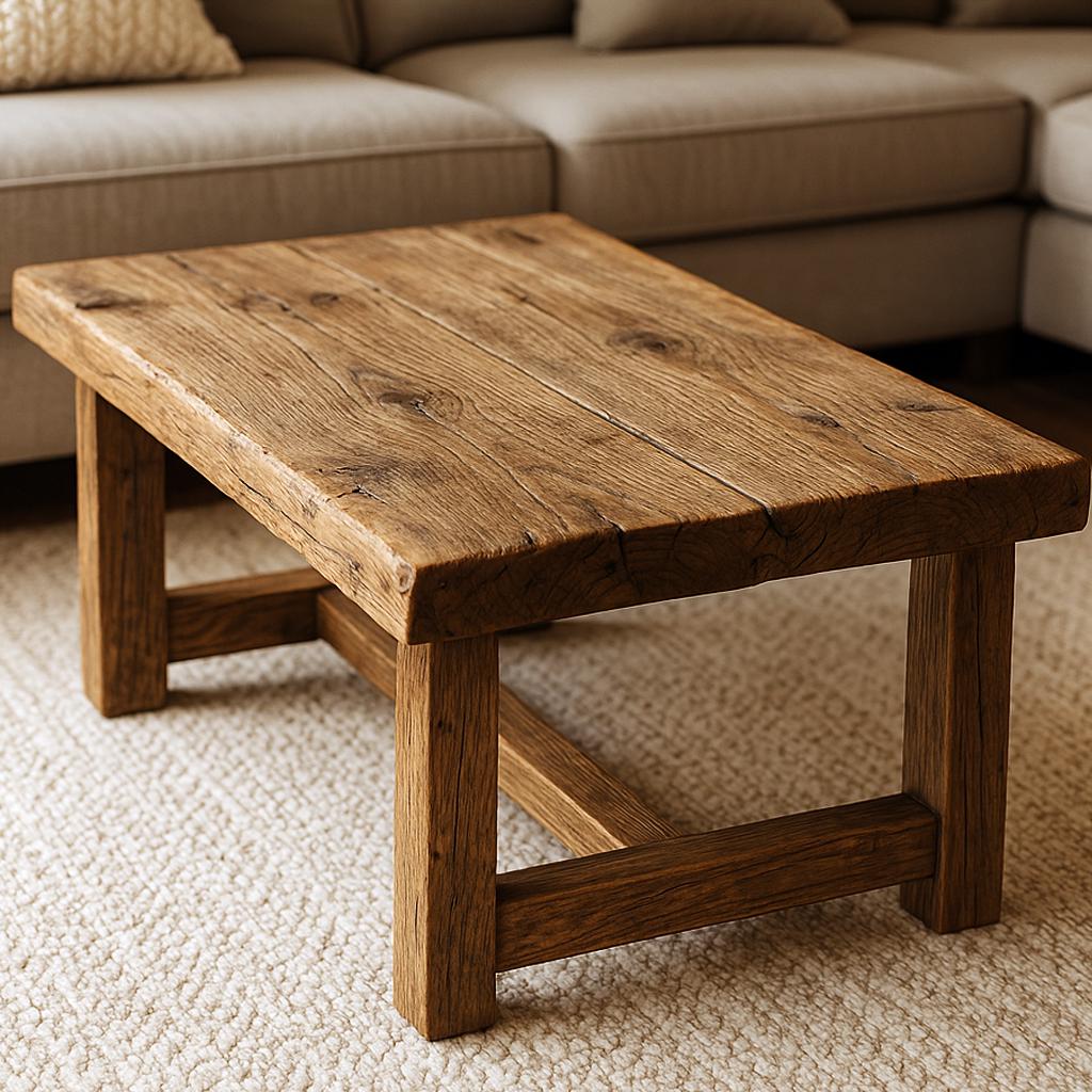 Handmade Solid Wood Living Room Table - Rustic Wood Coffee Table -  Wood Coffee Table with Storage Shelf