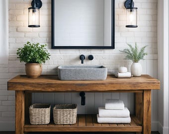 Rustic Wood Bathroom Vanity - Handmade Solid Wood Sink Stand - Farmhouse Bathroom Counter - Wood Washbasin Table