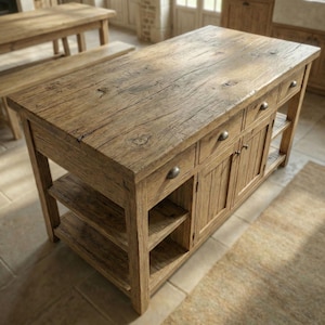 Oak Kitchen Island Solid Wood Handmade Dining Table With Food Safe Protective Finish