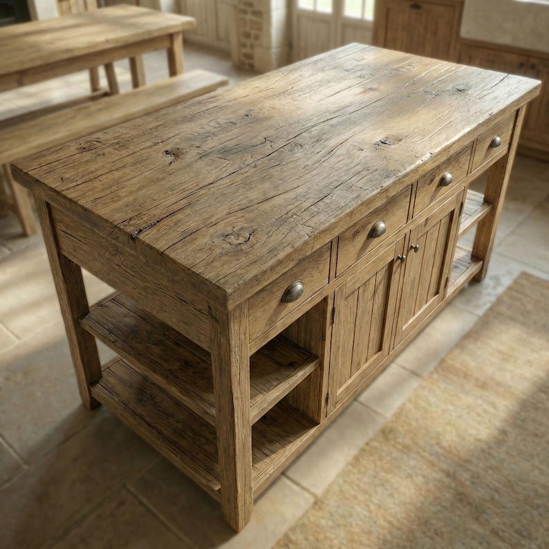 Oak Kitchen Island Solid Wood Handmade Dining Table With Food Safe Protective Finish