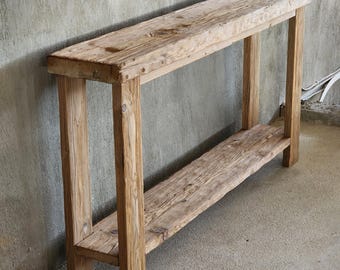 Rustykalny, wąski stolik konsolowy z półką – ręcznie robiony, solidny stolik do przedpokoju i holu w stylu rustykalnym