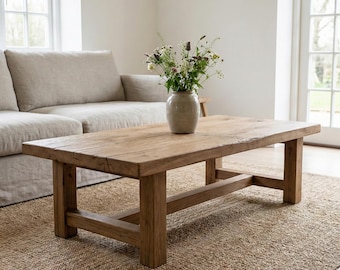 Rustic Coffee Table, Reclaimed Solid Wood Low Living Room Farmhouse Table