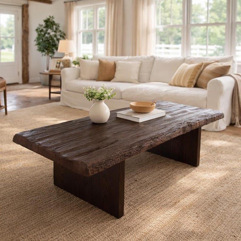 Handmade Rustic Live Edge Coffee Table – Solid Wood Farmhouse Centerpiece