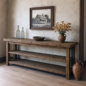 Rustic Reclaimed Wood Console Table – Handmade Farmhouse Entryway Table Solid Wood Sofa Table for Hallway Living Room Country Decor