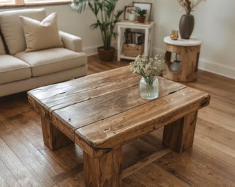 Reclaimed Solid Wood Coffee Table – Handmade Rustic Farmhouse Living Room Table