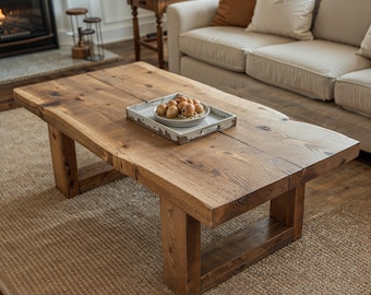 Rustic Solid Wood Coffee Table – Handmade Farmhouse Living Room Center Table