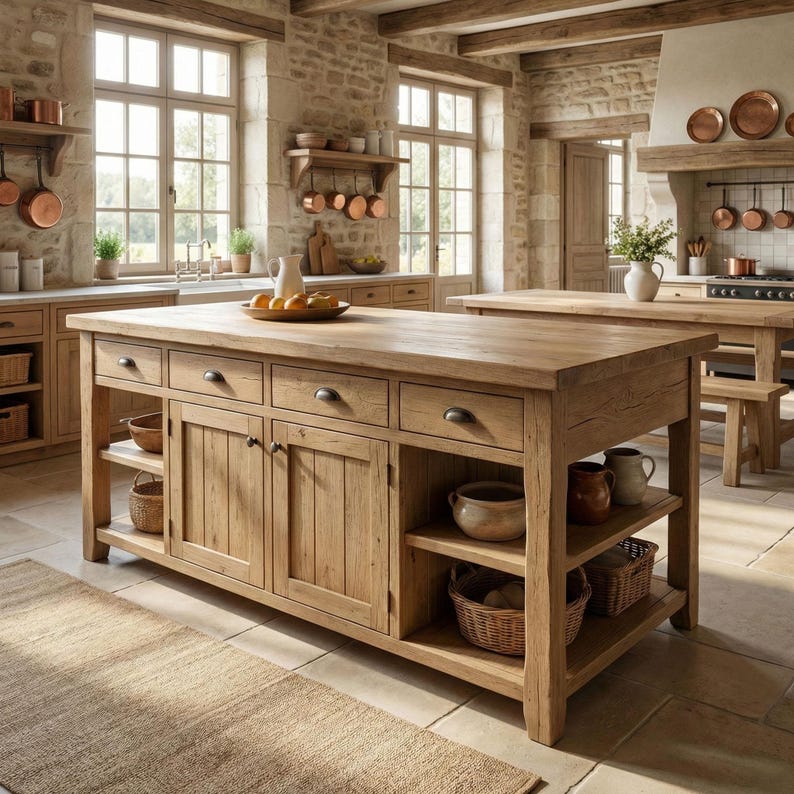 Oak Kitchen Island Solid Wood Handmade Dining Table With Food Safe Protective Finish