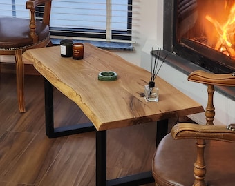 Handmade Live Edge Wood Coffee Table – Rustic Solid Wood Living Room Centerpiece, Farmhouse Decor
