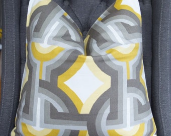 Yellow and Gray Geometric Pillow Cover, Decorative Pillow, Throw Pillow, Home Furnishing, Home Decor