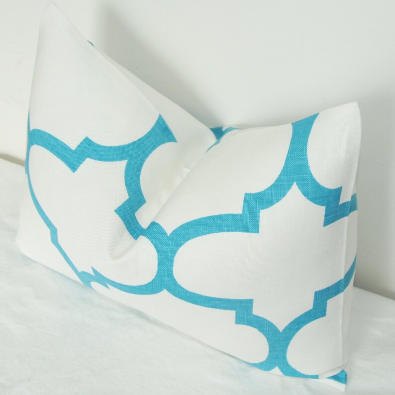 Decorative Pillow, Throw Pillow, Toss Pillow,Teal Pillow, Blue Lattice, 14x18 inch,Home Furnishing, Home Decor, Handmade Pillow image 2