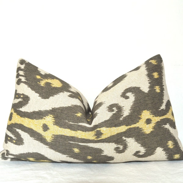 Yellow and Gray Pillow Cover, Decorative Pillow, Throw Pillow, Lumbar Pillow, Ikat Print