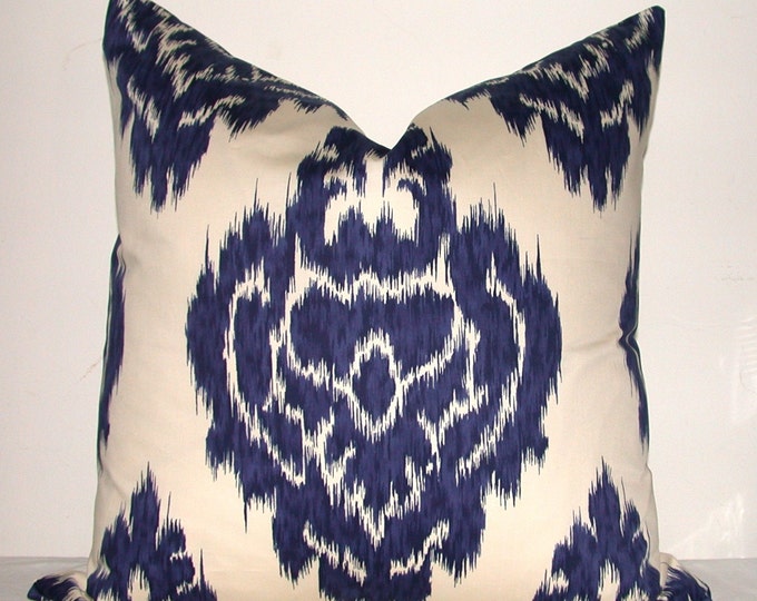 Set of Two Designer Fabric Pillow Covers Ikat Print Blue Etsy