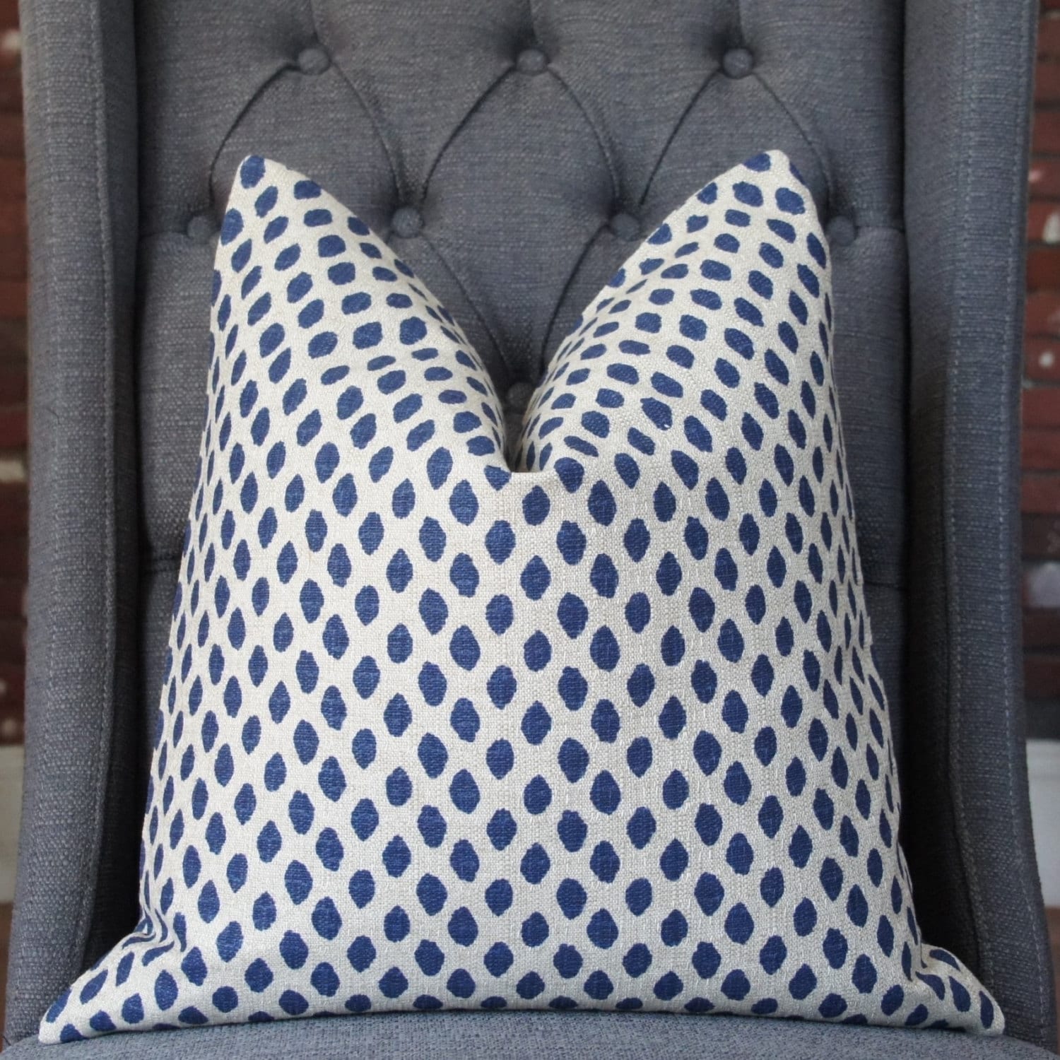Blue Dots Pillow, Blue Ikat Dots, Indigo Pillow, Decorative Pillow
