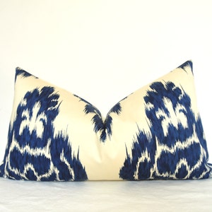 Duralee, Blue Ikat, Blue Pillow, Handmade Pillow, Made in USA, Pillow Cover, Throw Pillow, Lumbar Pillow, Decorative Pillow, 14x22 inch image 1